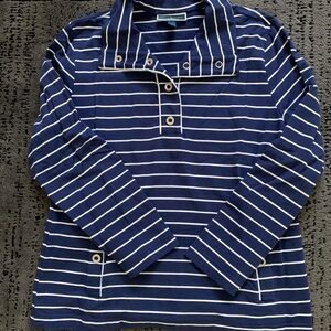 Karen Scott Sport Women’s Blue and White Striped Snap Top SzXL